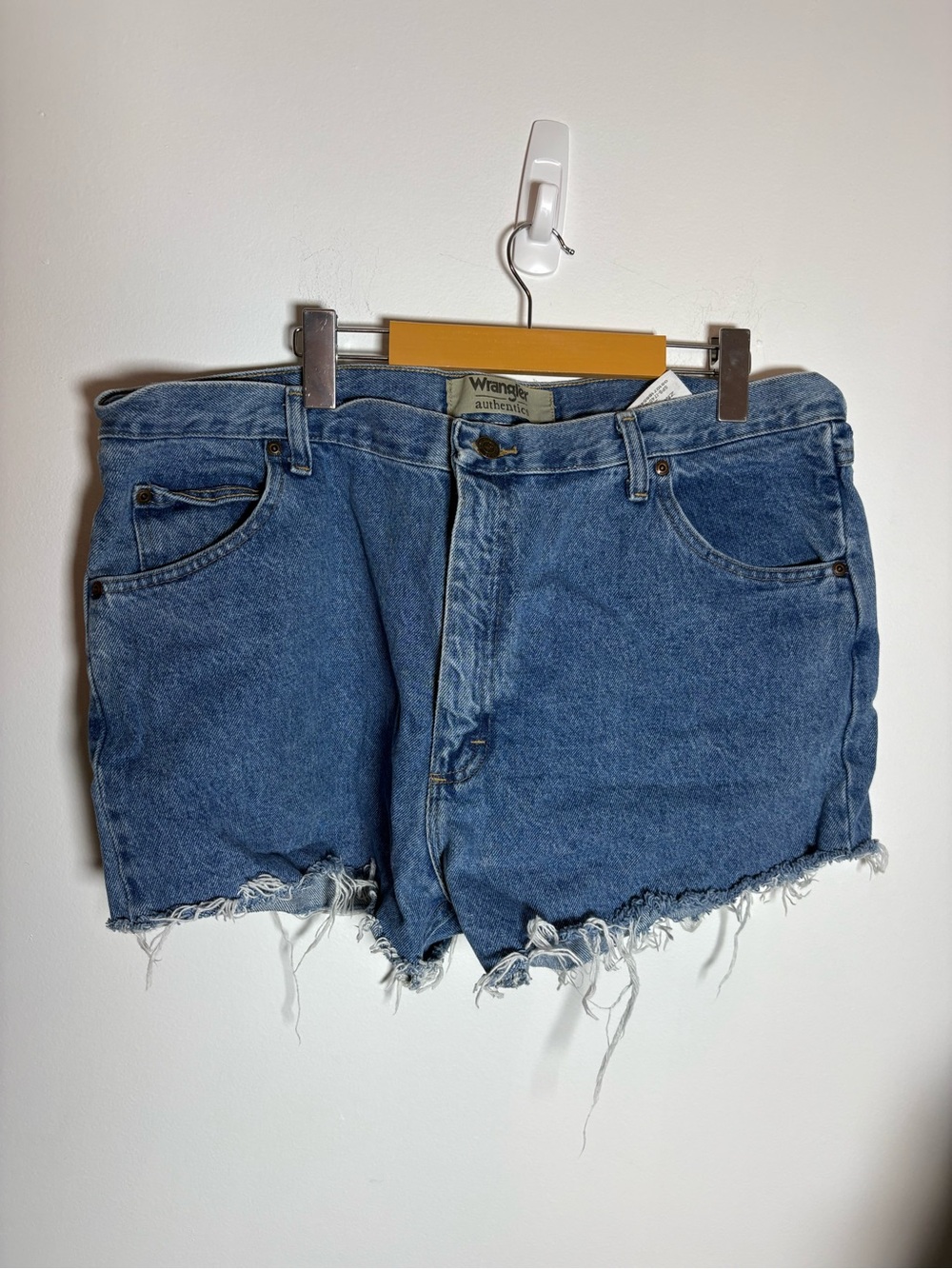 Wrangler Distressed Raw Hem Denim Shorts - Blue